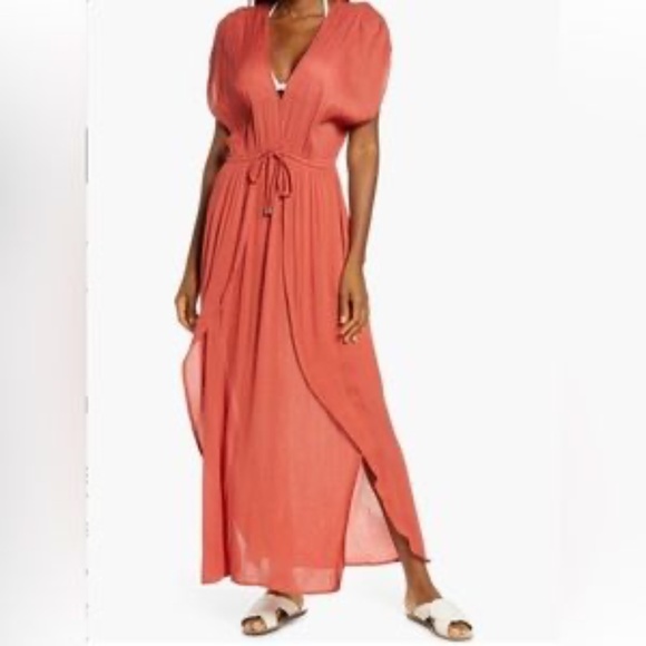 Elan Deep V Cover Up in Burnt Orange - Medium - Picture 1 of 3